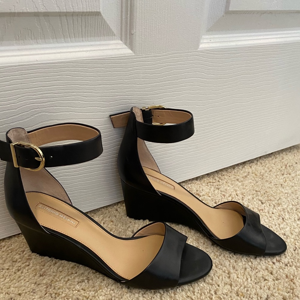 Antonio Melani Black wedge strap heels